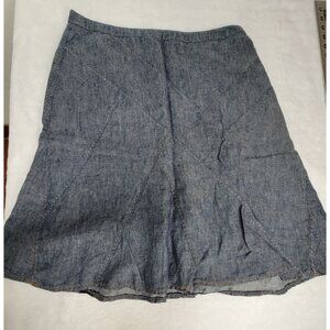 CAbi Style #930 Womens Blue Linen Skirt Flared Topstitch Patchwork A-Line Size 6